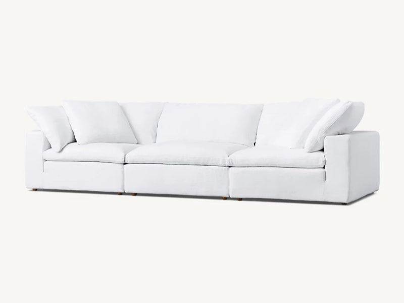 Modern White Linen Fabric and Feather Sofa with 3 Seats - Image 3