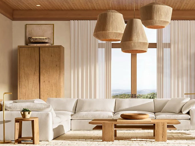 Modern White Linen Fabric and Feather Sofa with 5 Seats - Image 3
