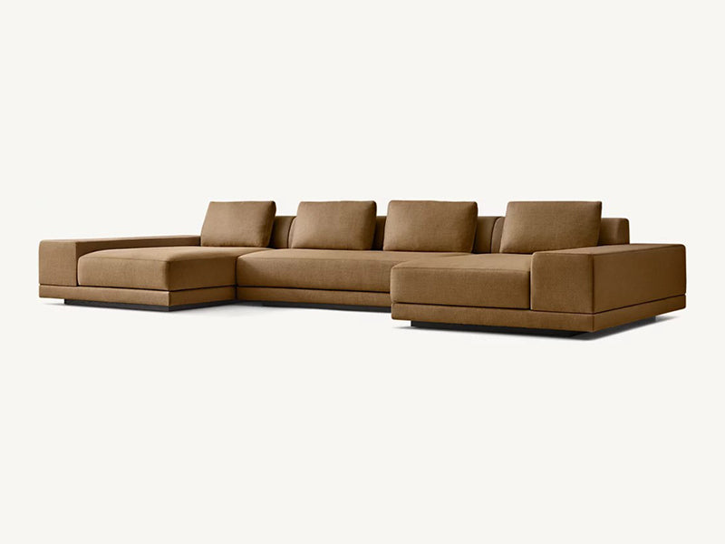 Modern U Shape Brown Linen Fabric and Feather Sofa - Image 3