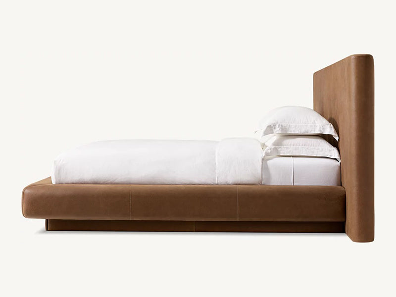 Brown Fabric and Oak Solid Wood Bed Faddish Modern Style Bedroom Bed - Image 3