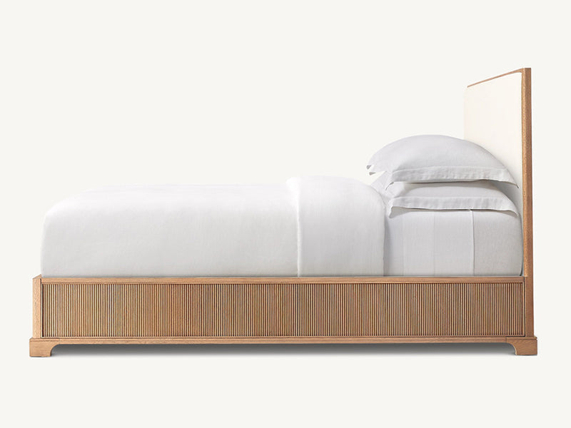 Defaico Striped Style Oak Solid Wood and Fabric Bed Faddish Modern Style Bedroom Bed - Image 2