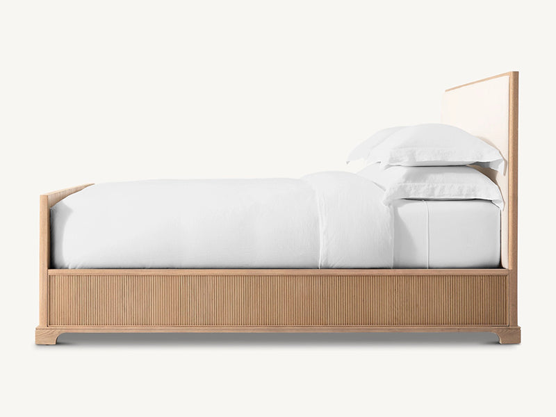 Faddish Style Wihte Fabric and Oak Solid Wood Bed Faddish Modern Style Bedroom Bed - Image 3
