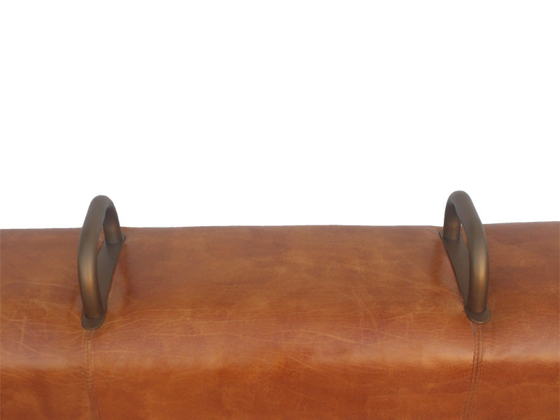 Brown Stool,Vintage Leather Stool,Bedroom Leisure Bench Stool,Wood Legs Stool - Image 3