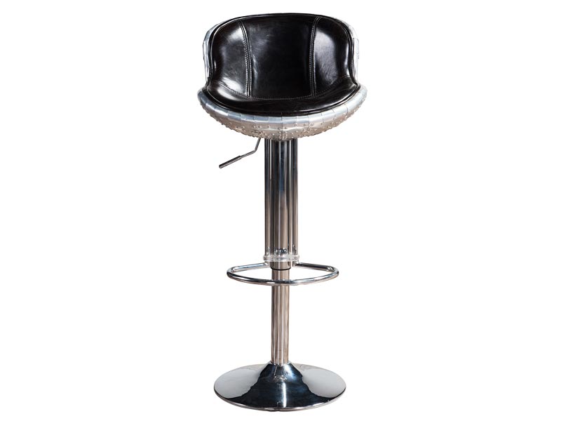 Aviator Black Vintage Leather Bar Stool,Wood Frame+ Stainless Steel Base+ Vintage Real Leather - Image 2