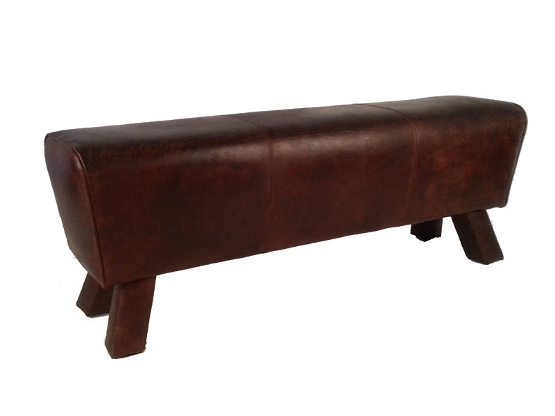 Wood Leg Vintage Leather Foot Stool - Image 2