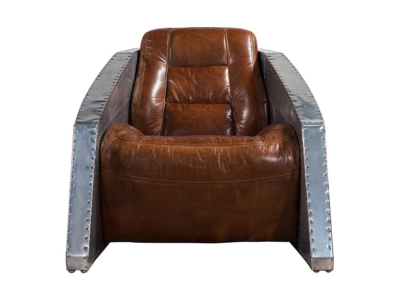Aviator Air Plane Leather Armchair,Wood Frame+High Density Foam+Vintage Real Leather+ Stainless Steel - Image 2