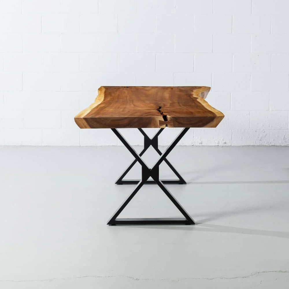 Live Edge Suar Table with Black X Shaped Legs/Natural Finish - Image 7