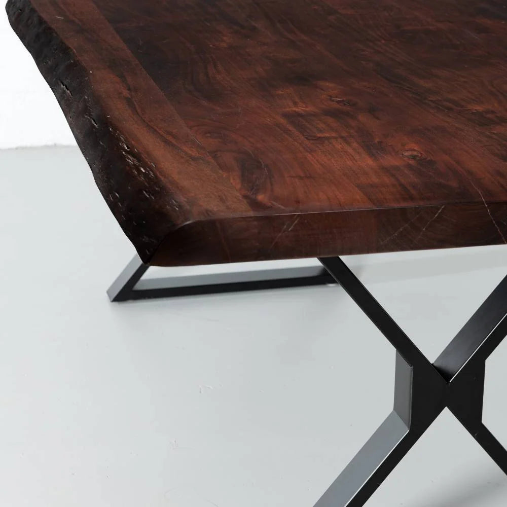 Live Edge Acacia Dining Table with Black X Legs/Honey Walnut - Image 3