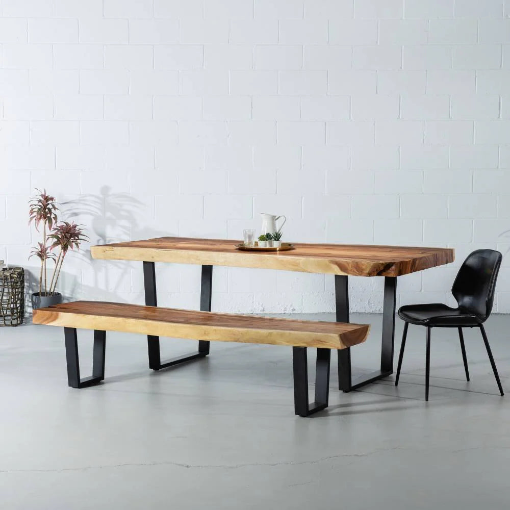 Live Edge Suar Table with Black U Shaped Legs/Natural Finish - Image 5
