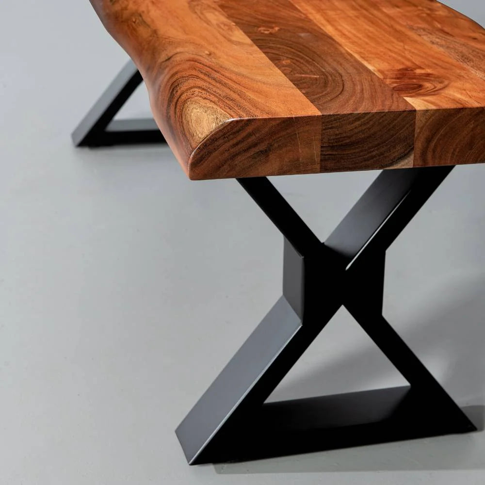 Acacia Live Edge Wood Bench with Black X-shaped Legs/Natural Color - Image 2