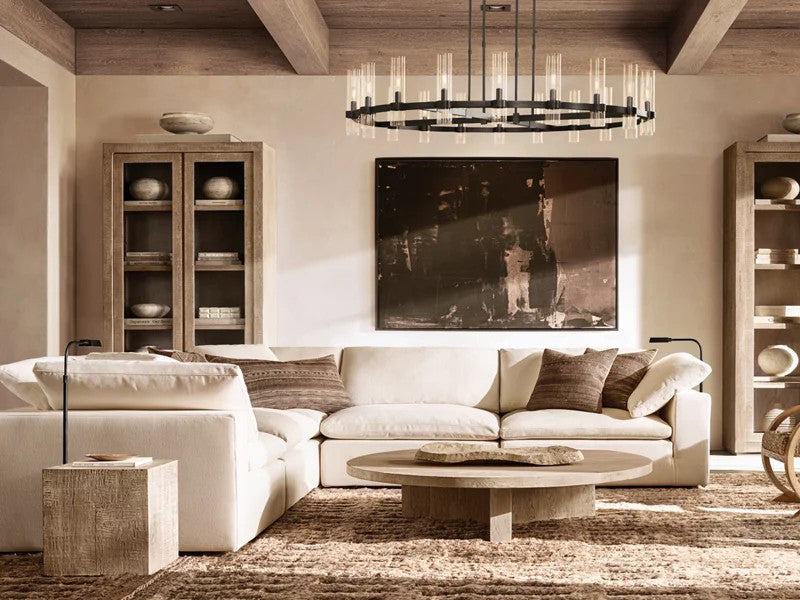 Modern White Linen Fabric and Feather Sofa with 5 Seats - Image 2