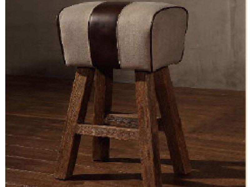 Canvas and Vintage Leather Small Stool - Image 2