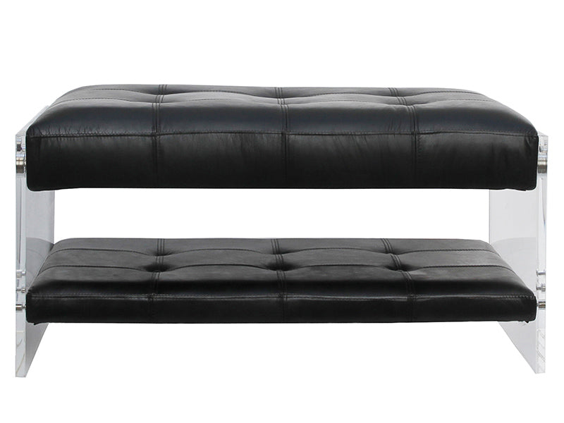 Two Levels Black Cow Leather Acrylic Leg Bench - Image 2