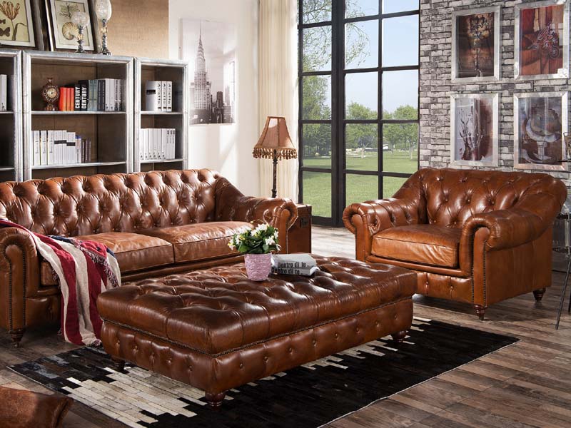 Vintage Leather Tufted Coffee Table Ottoman - Image 2