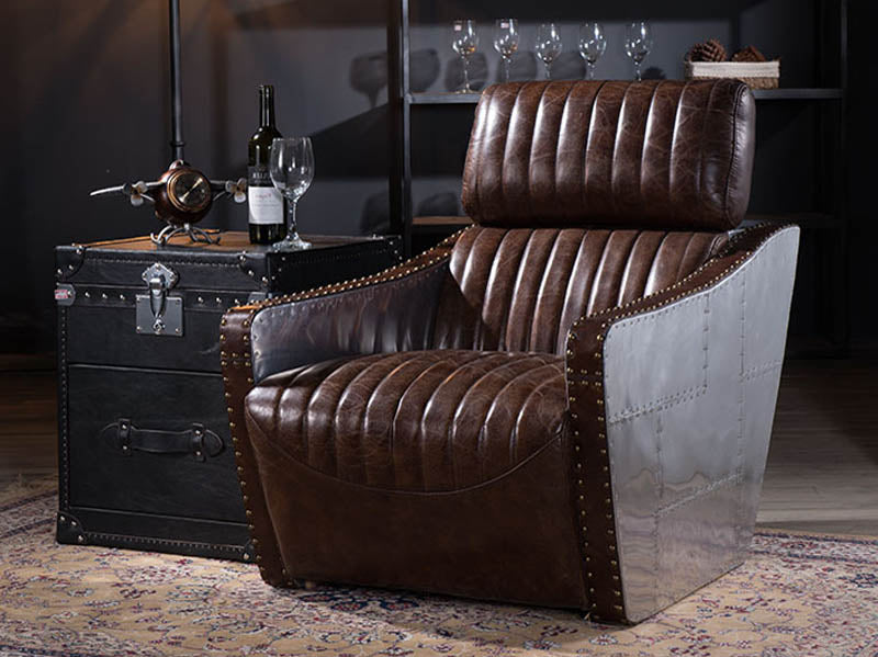 Aluminium Cover Vintage Leather Armchair - Image 2