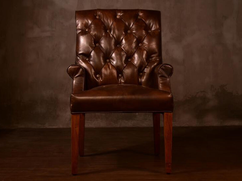 Vintage Leather Square Side Armchair for Dining - Image 2