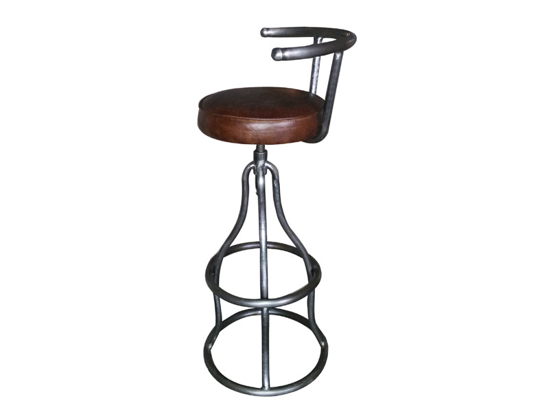Antique Leather Rustic Base Round Seat Bar Stool - Image 2