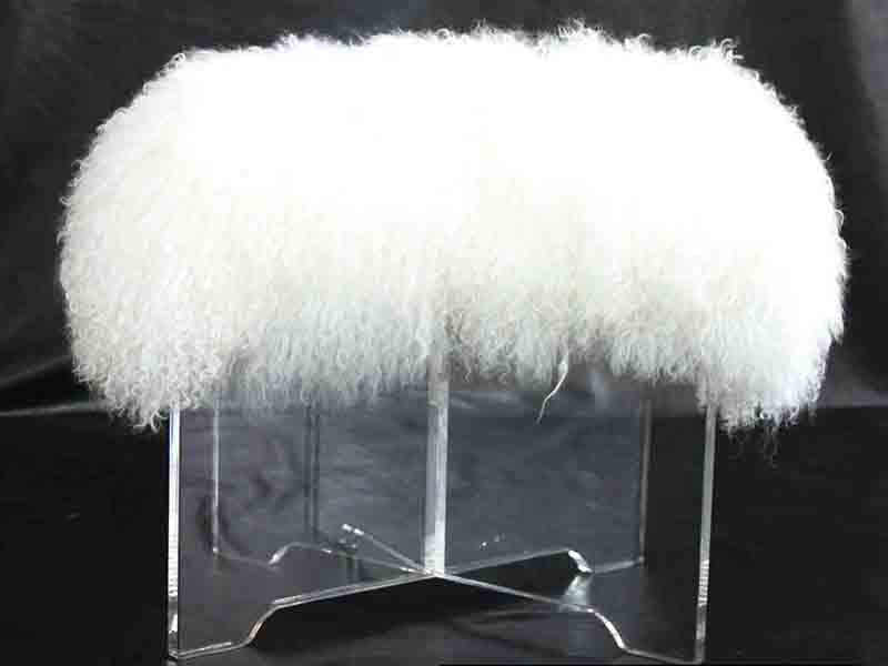 High Polish Metal Frame Wool Ottoman - Image 2