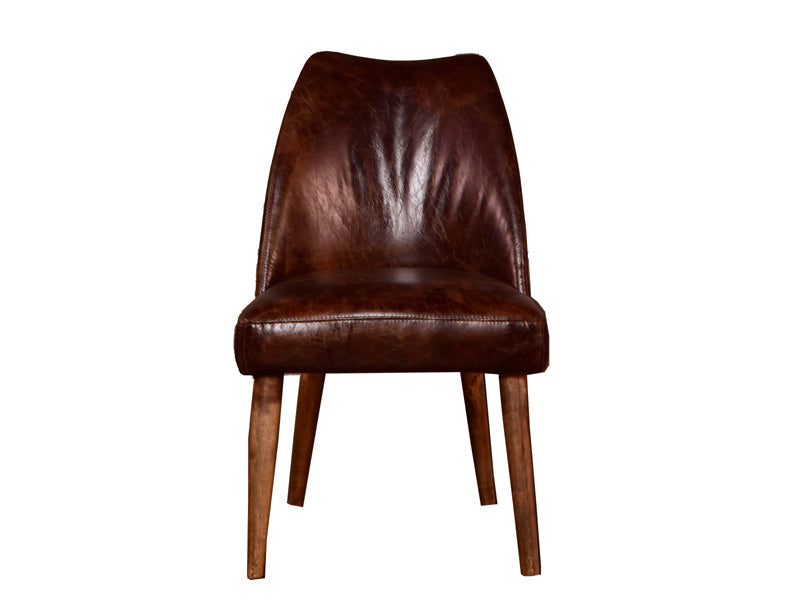 Solid Wood Base Vintage Leather Dining Chair - Image 2