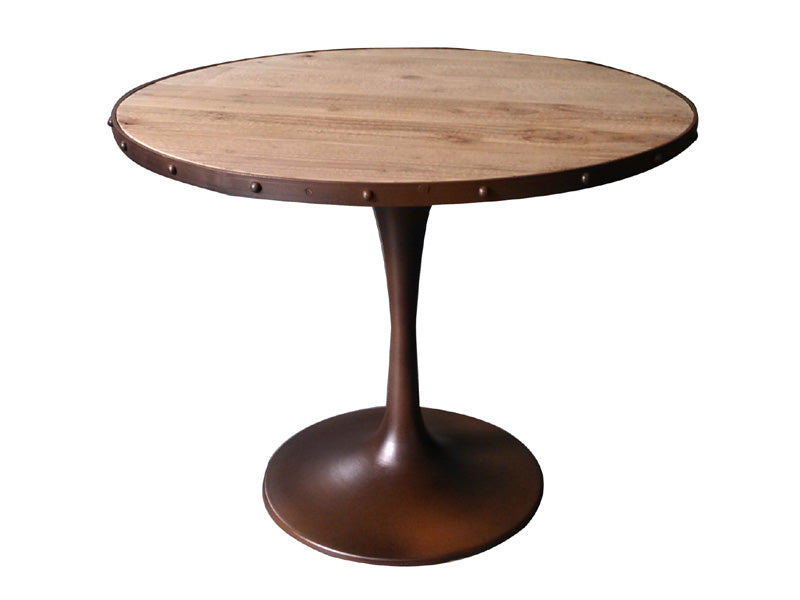 Metal Base and Solid Wood Top Round Dining Table - Image 2