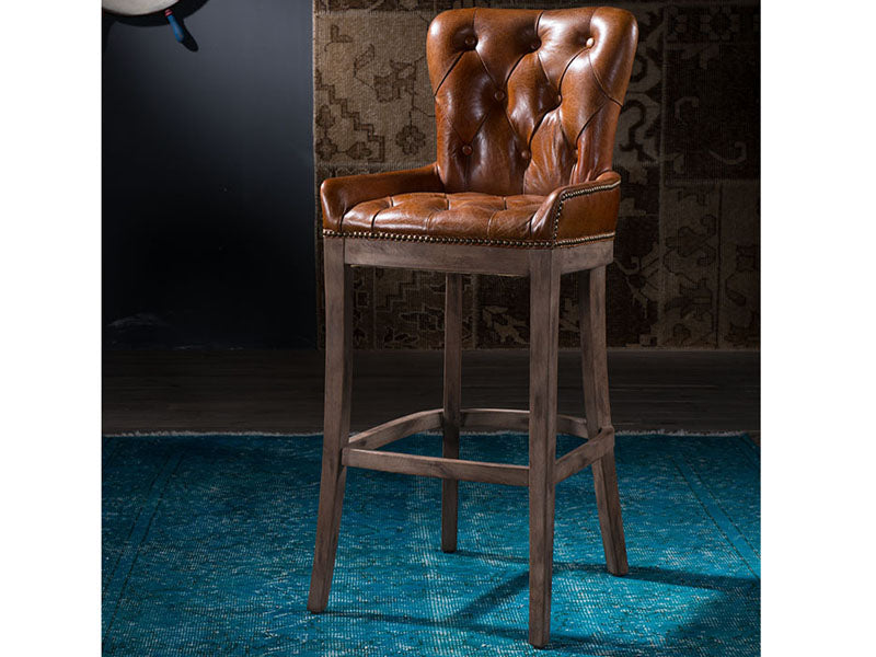 Rustic Vintage Leather High Back Bar Chair - Image 2