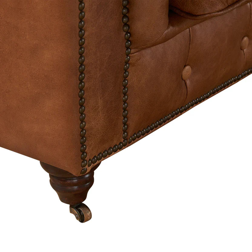 Buffalo Leather  Chesterfield Sofa - Light Brown Leather - 120" - Image 5