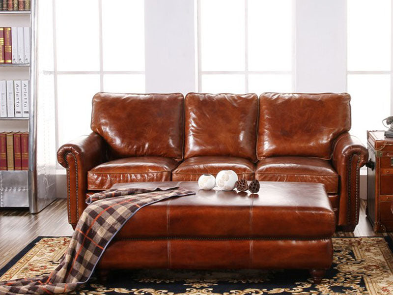 Vintage Leather Coffee Table Ottoman - Image 2