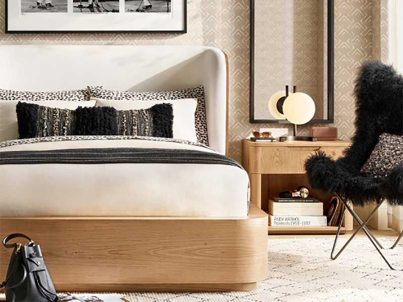 Defaico Hot Sale Madero Oak Wooden Bed Costom Size Fabric Shelter Bed - Image 4