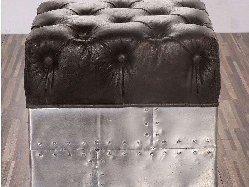 Meatal and Vintage Leather Ottoman - Image 2