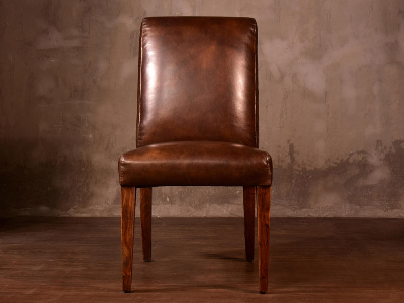 Wood Legs Vintage Leather Side Chair - Image 2