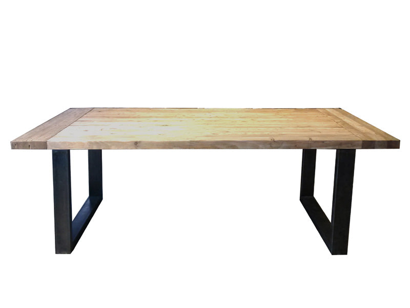 Wood Top Rustic Metal Base Dining Table - Image 2