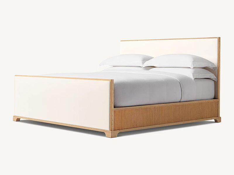 Faddish Style Wihte Fabric and Oak Solid Wood Bed Faddish Modern Style Bedroom Bed - Image 4