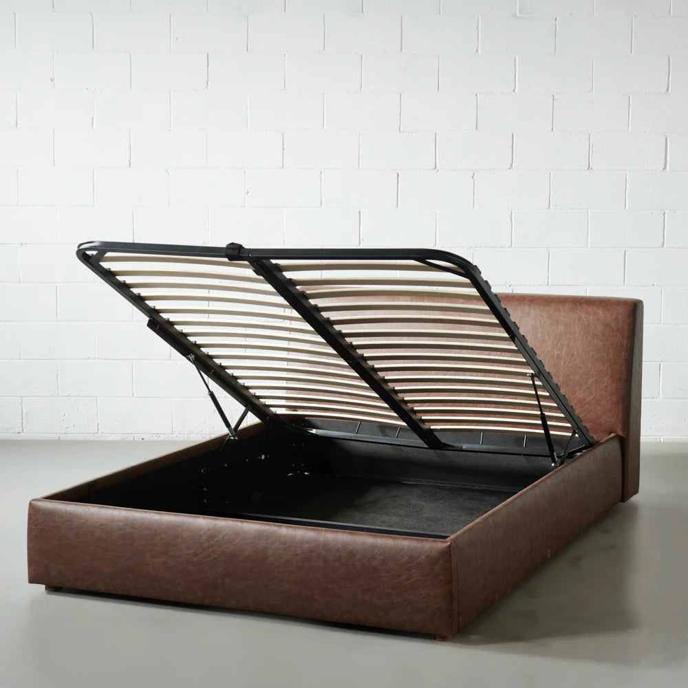 HARPER - Brown Vegan Leather Lift Up Storage Platform Bed - FINAL SALE - Image 5
