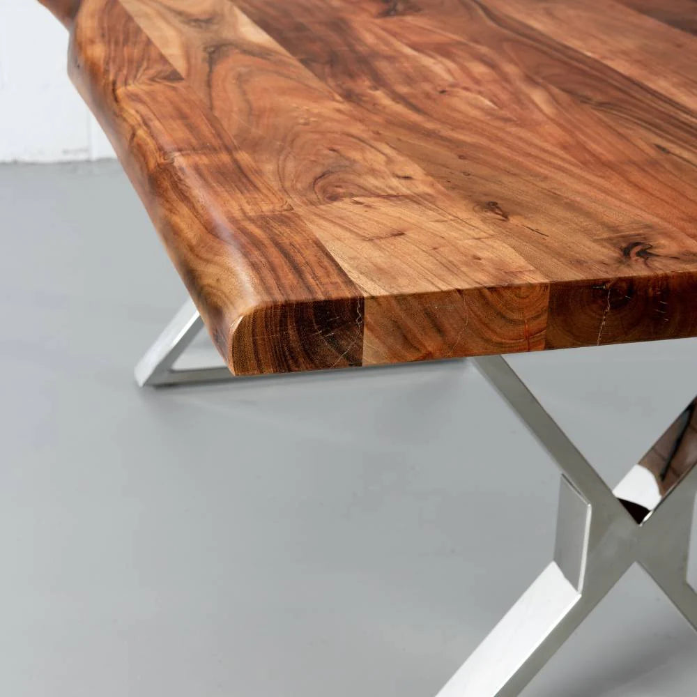 Acacia Live Edge Wood Table with Chrome X Legs/Natural Color - Image 3
