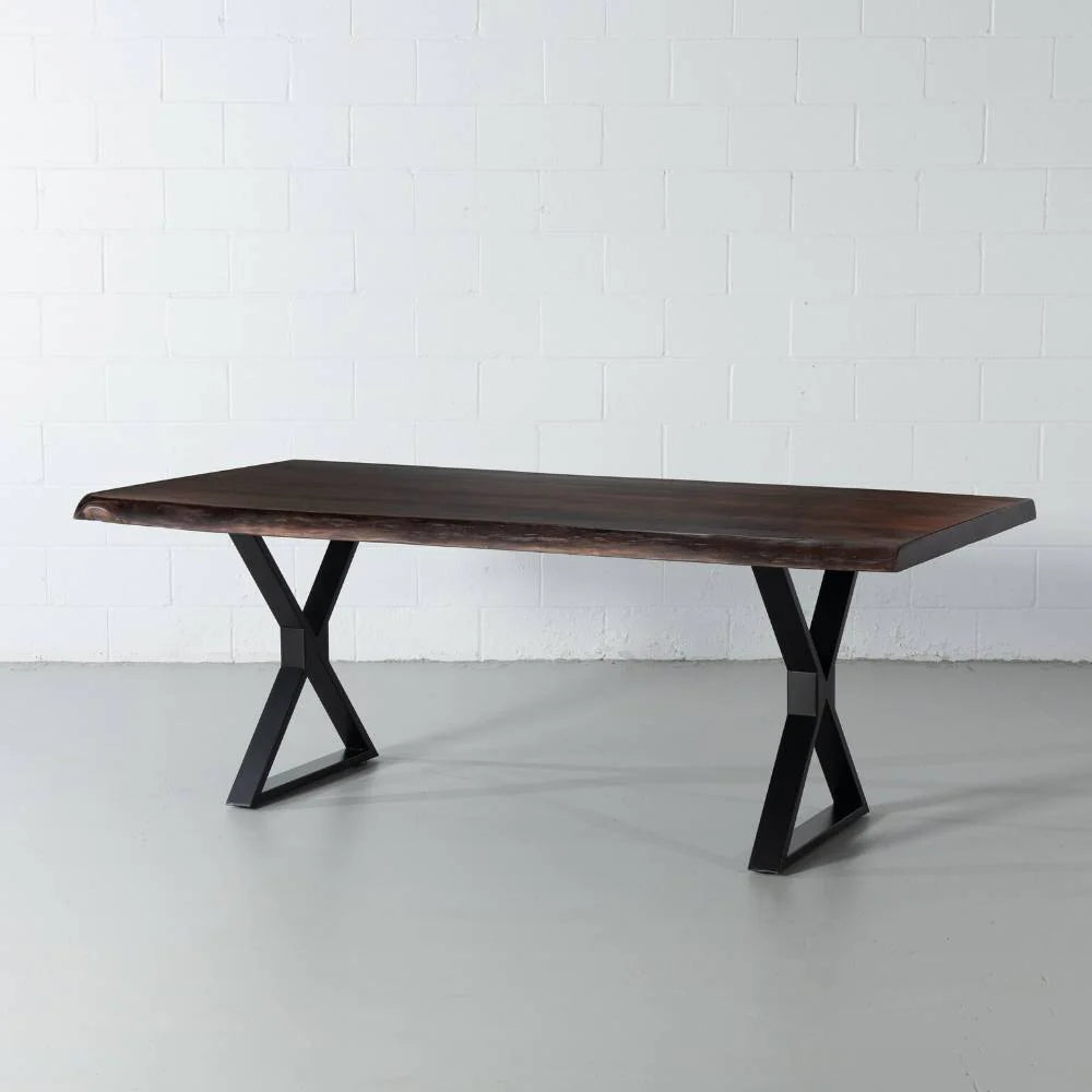Live Edge Acacia Dining Table with Black X Legs/Honey Walnut - Image 6
