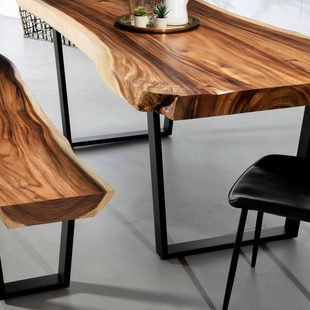 Live Edge Suar Table with Black U Shaped Legs/Natural Finish - Image 2