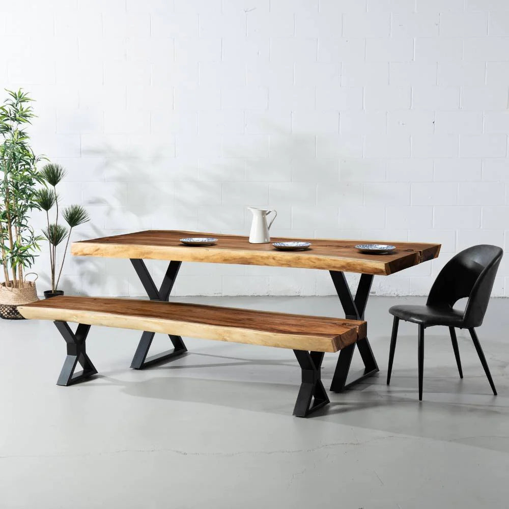 Live Edge Suar Table with Black X Shaped Legs/Natural Finish - Image 5