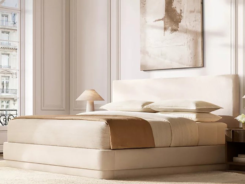 Fabric and Oak Solid Wood Bed Faddish Modern Style Bedroom Bed - Image 4