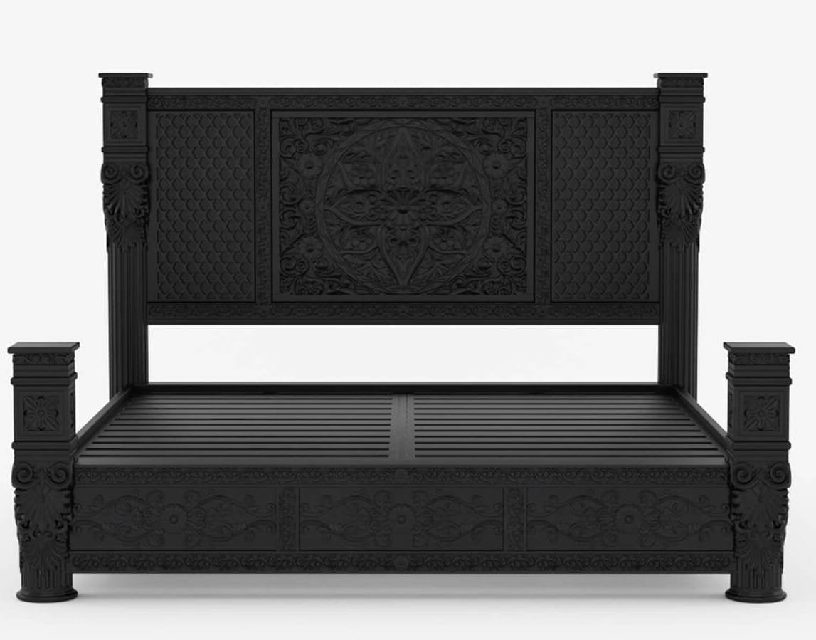 Dorian Rustic Solid Wood Designer Platform Bed With Headboard - Image 4