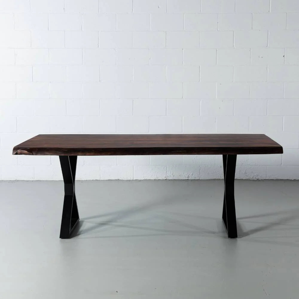 Live Edge Acacia Dining Table with Black X Legs/Honey Walnut - Image 5