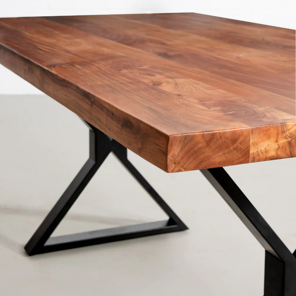 Straight Cut Acacia Dining Table With Black X-Shaped Legs/Natural Color - Image 3