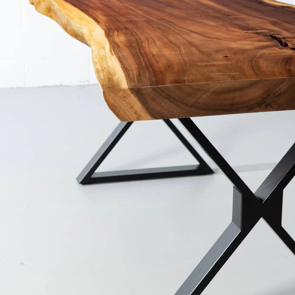 Live Edge Suar Table with Black X Shaped Legs/Natural Finish - Image 6