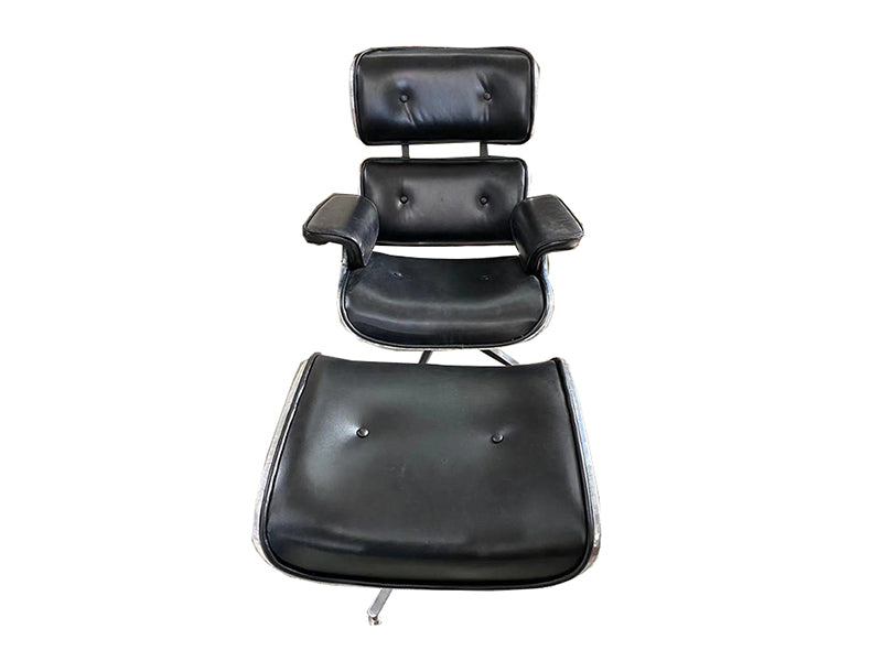 Midcentury Lounge Chair And Ottoman Set Aluminum Leather Recliner Chair - Image 3