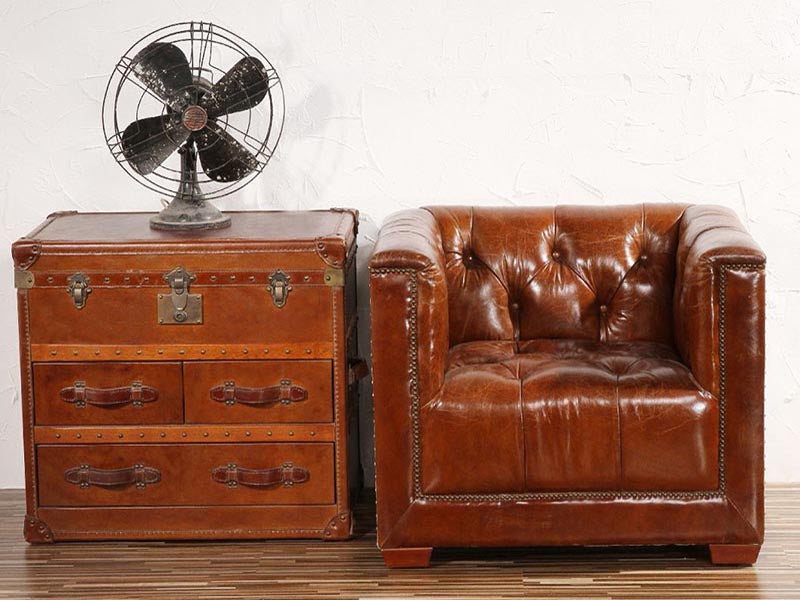 Aviator Aluminum Tufted Leather Armchair,Wood Frame+High Density Foam+Vintage Real Leather+ Aluminum Cover - Image 2