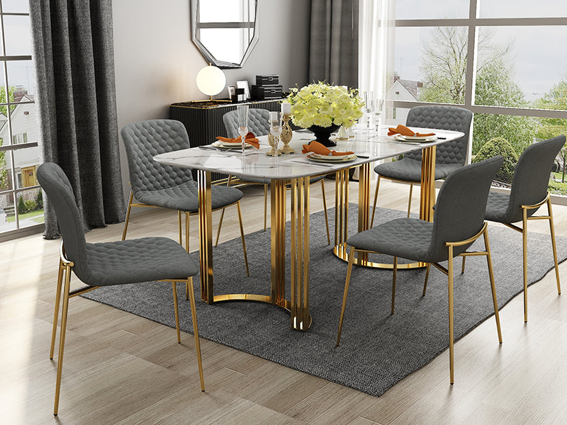Italian Luxury Natural Marble Dining Table Electroplated Stainless Steel Metal Base Dining Table - Image 2