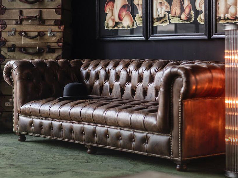 Faddish Antique Style Top Grain Leather Sofa Chesterfield Leather Sofa Set Living Room - Image 2
