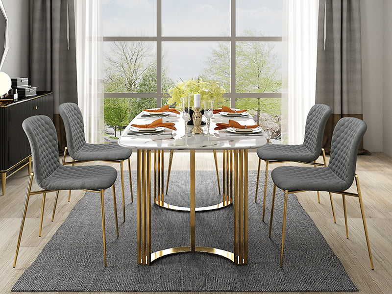 Italian Luxury Natural Marble Dining Table Electroplated Stainless Steel Metal Base Dining Table - Image 3