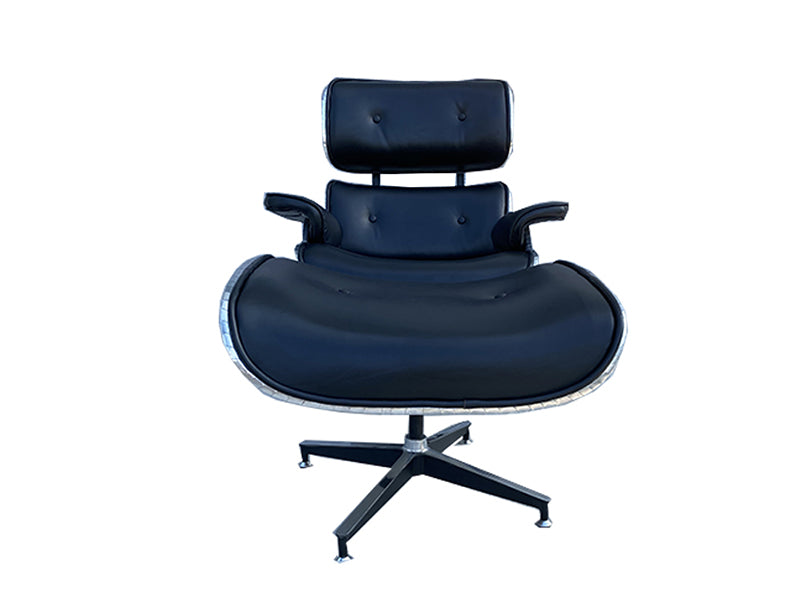 Midcentury Lounge Chair And Ottoman Set Aluminum Leather Recliner Chair - Image 4