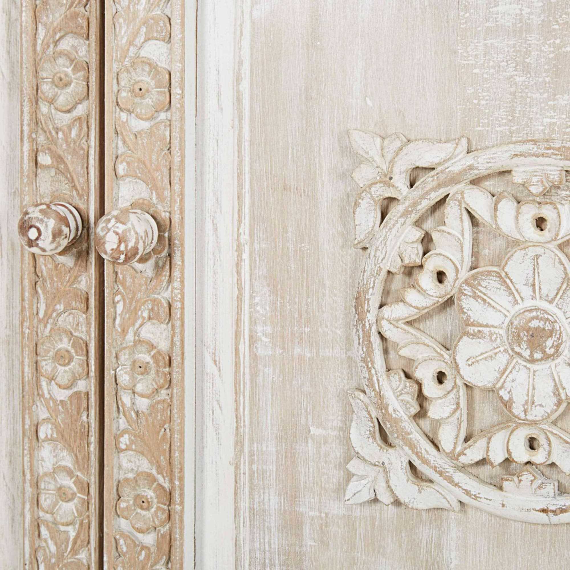 White Metal & Sculpted Mango Wood 3-Door Sideboard - Image 4