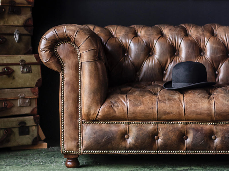 Faddish Antique Style Top Grain Leather Sofa Chesterfield Leather Sofa Set Living Room - Image 3